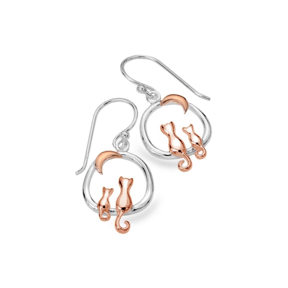 Sterling Silver 925 & Rose Gold Plated - Origins - Cat Couple & Moon