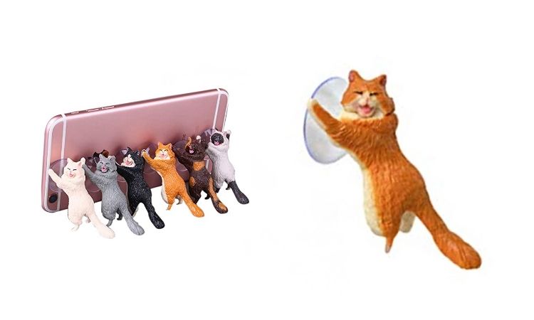 Laughing Cat Mobile Phone Holder - Orange & White Cat