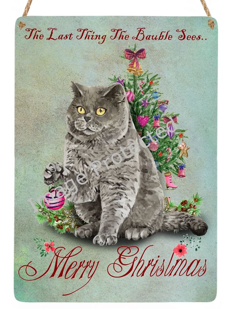 Christmas Cat Sign - The Last Thing A Bauble Sees