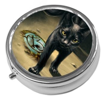 Lucky Black Cat 13 - Metal Pill Box - Cat Trinket Box 