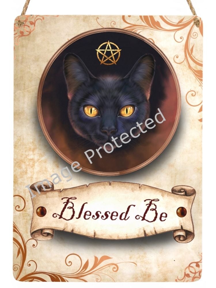 Hanging Metal Sign - Black Cat, Blessed Be