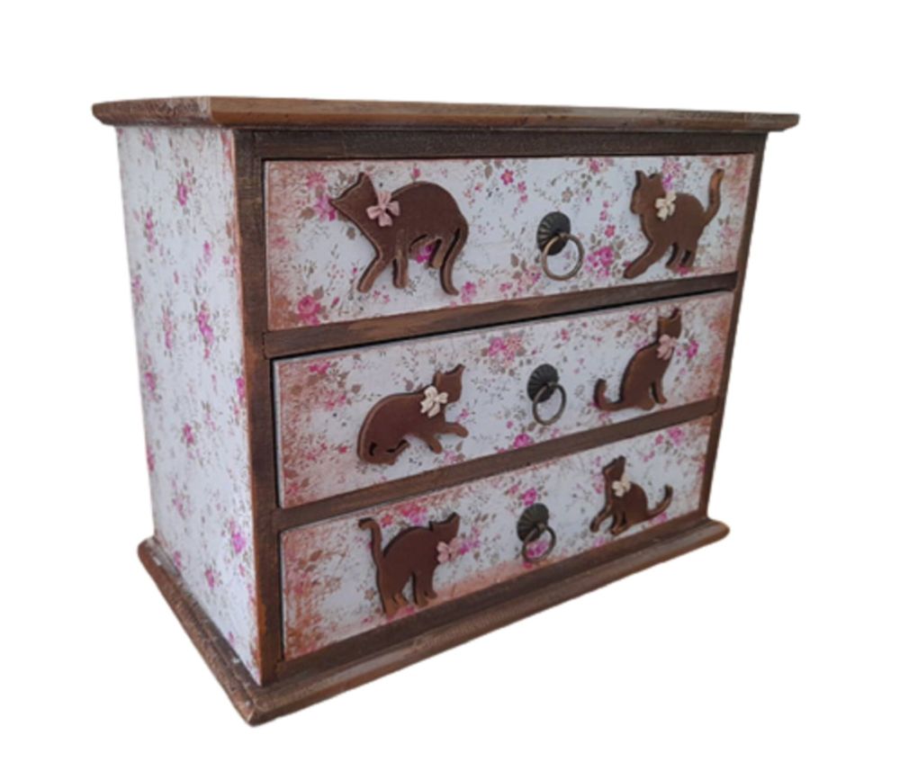 3 Drawer Small Chest - Floral Copper Cats