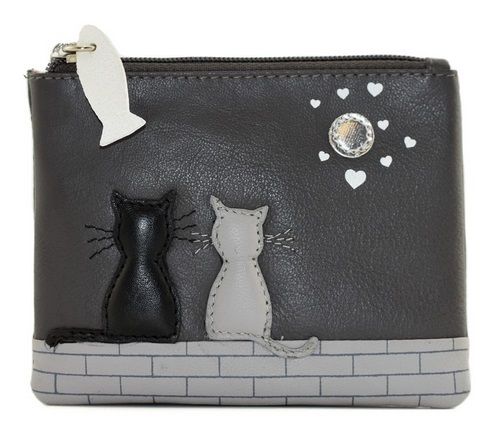 Midnight Cats Black Cat Leather Coin & Card Purse - Grey - 4231 35
