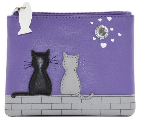 Midnight Cats Black Cat Leather Coin & Card Purse - Purple - 4231 35