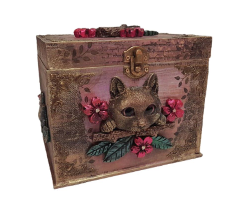 Peeping Cat & Flowers 3D File Box - B345