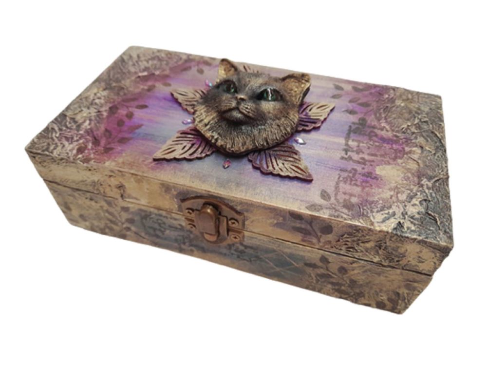 Mystic Cat Face & leaf Trinket/Jewellery Box - B347