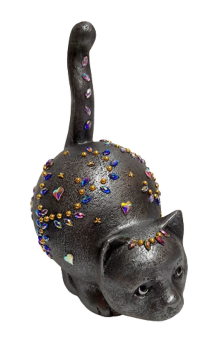 Pottery Gem Cat - Silver with Rainbow Gems - G326