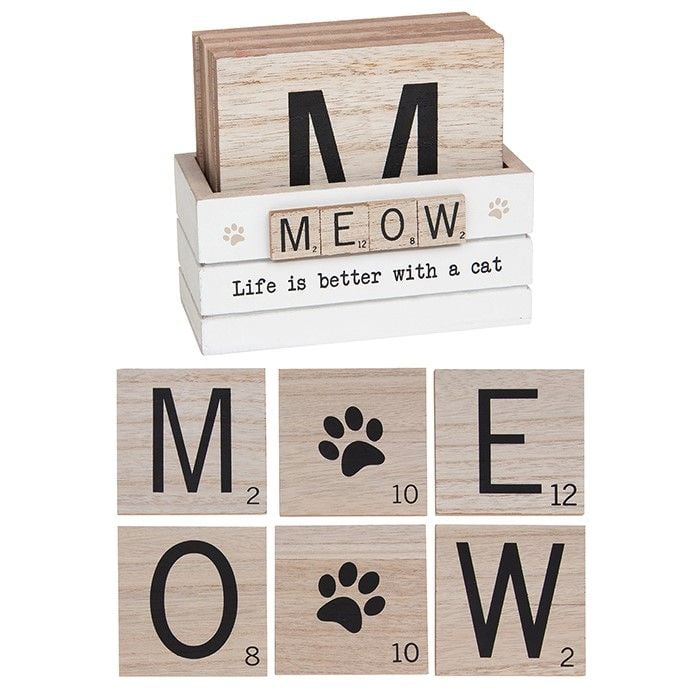 MEOW Cat Coaster Set With Stand