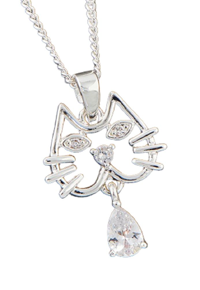 Modern Kitty Face Silver Plated Necklace WAS £12.99