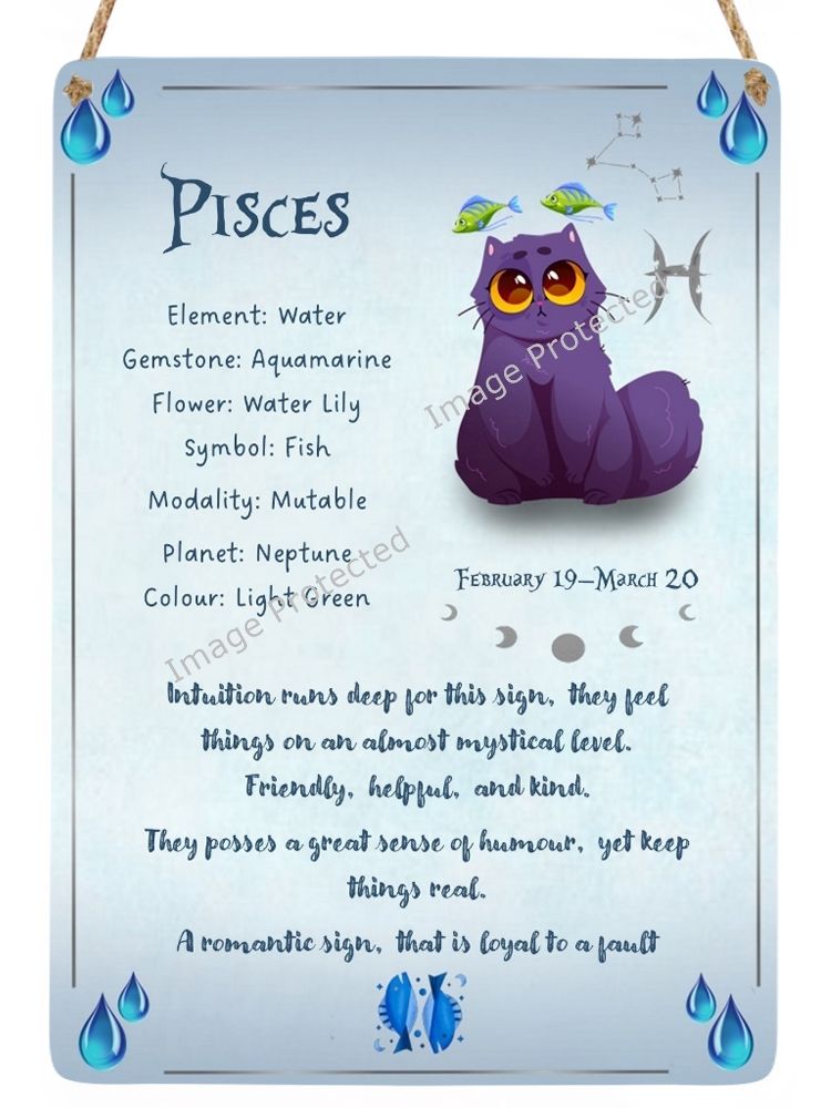 Zodicats - Metal Hanging Wall Sign - Pisces