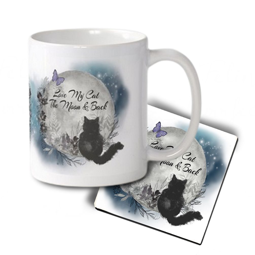 Cat Mug & Coaster Set - I Love My Cat To The Moon & Back