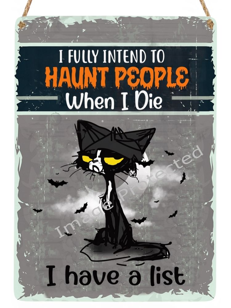 Hanging Metal Cat Sign - Haunt People - Funny Sign
