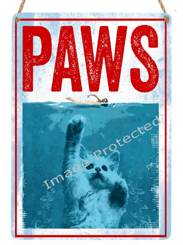 Hanging Metal Cat Sign - Paws
