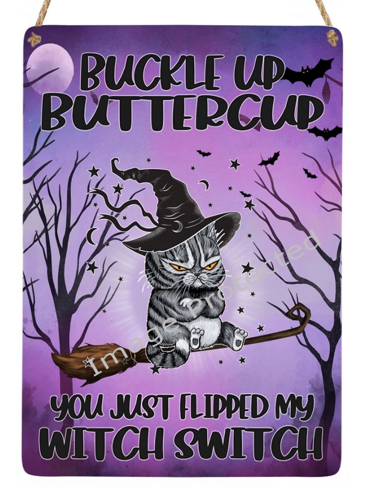 Hanging Metal Cat Sign - You Flipped The Witch Switch