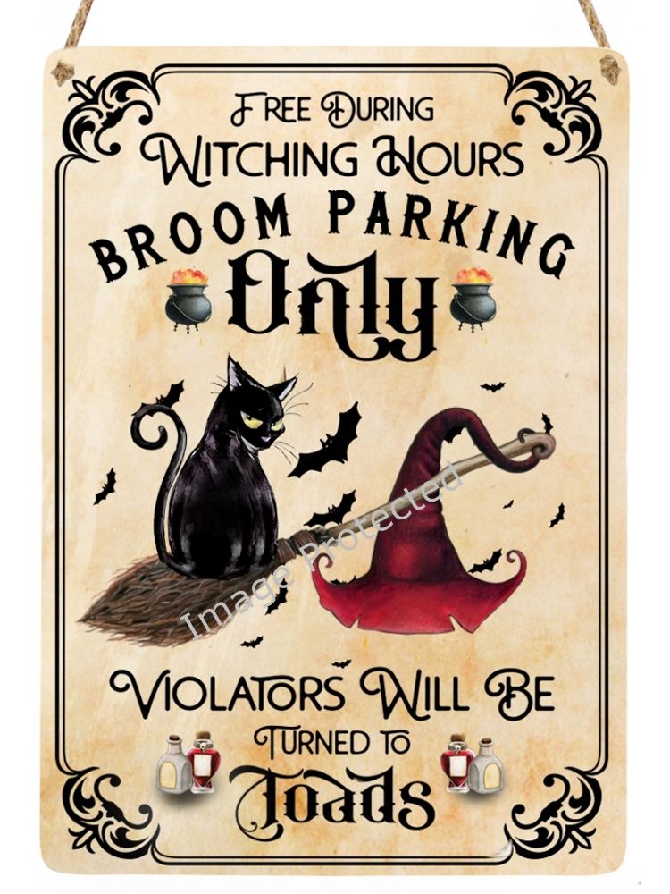 Black Cat Sign - Broom Parking Only