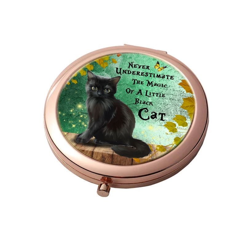 Rose Gold - Double Mirror Compact - Never Underestimate The Magic Of A Little Black Cat