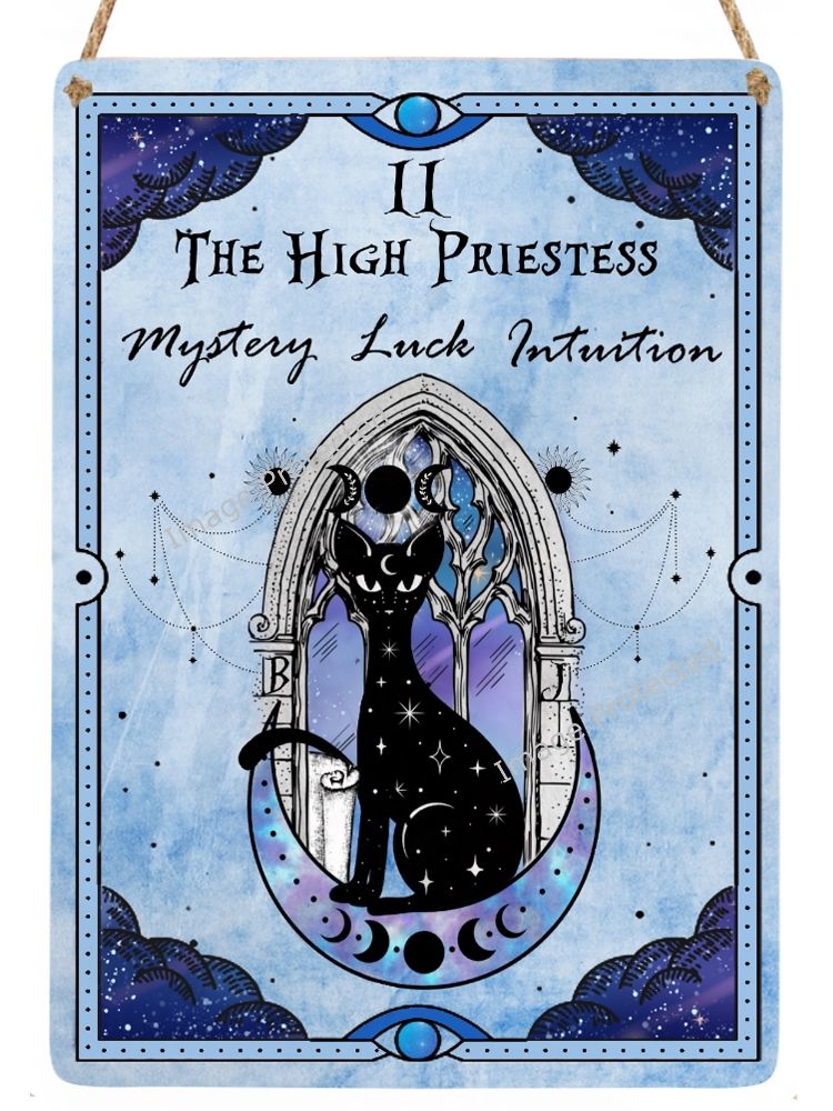 Celestial Cat Tarot Metal Sign - 2 The High Priestess