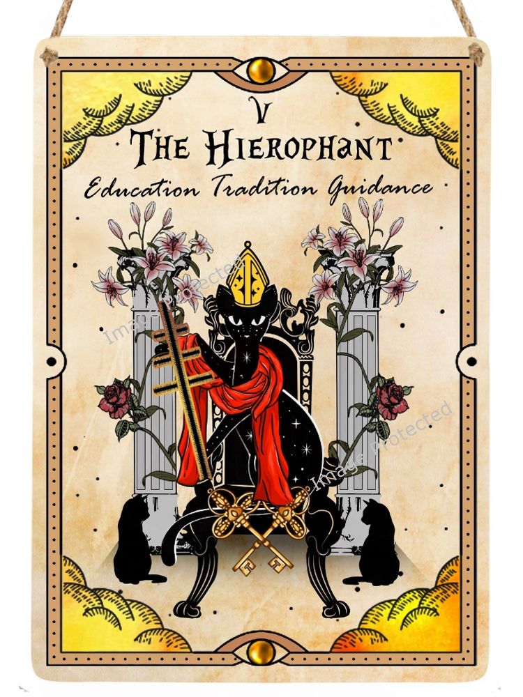 Celestial Cat Tarot Metal Sign - 5 The Hierophant