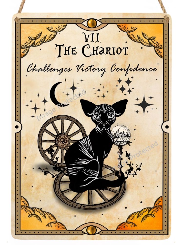 Celestial Cat Tarot Metal Sign - 7 The Chariot