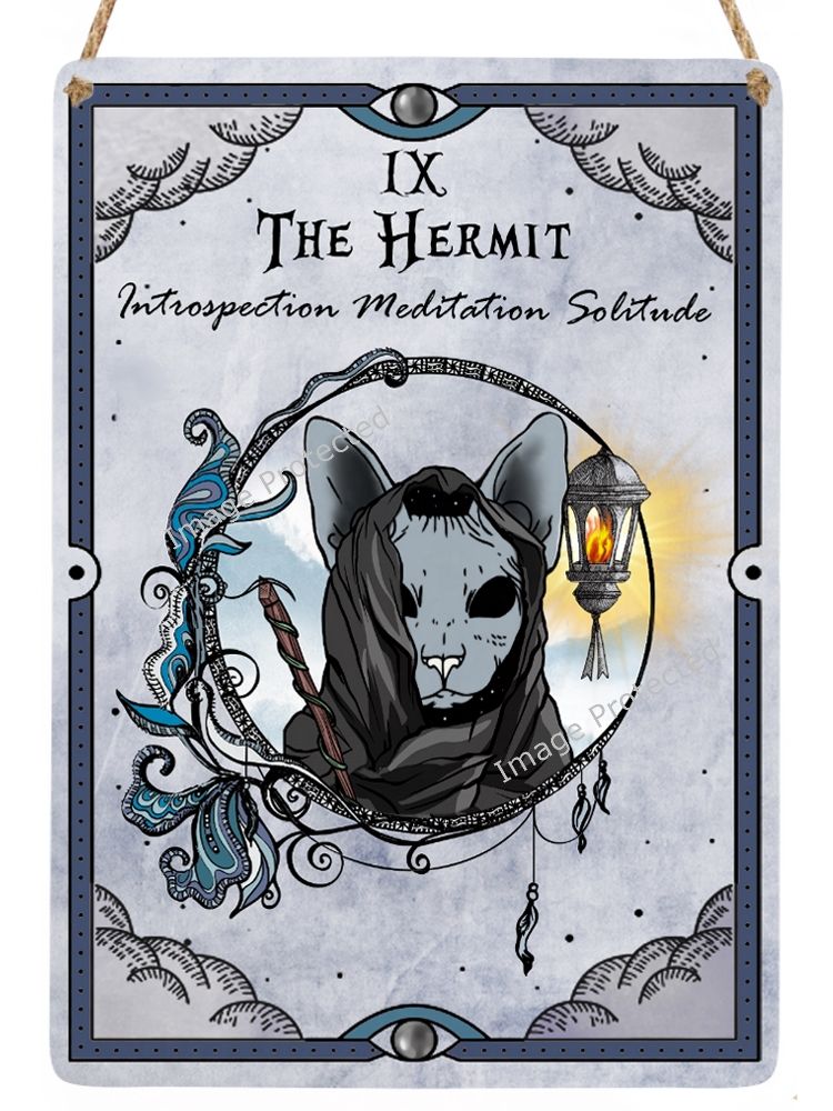 Celestial Cat Tarot Metal Sign - 9 The Hermit