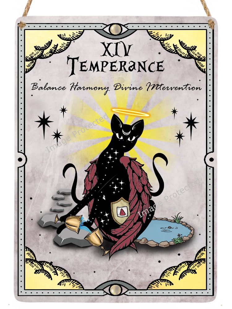 Celestial Cat Tarot Metal Sign - 14 Temperance