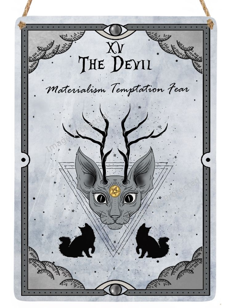 Celestial Cat Tarot Metal Sign - 15 The Devil