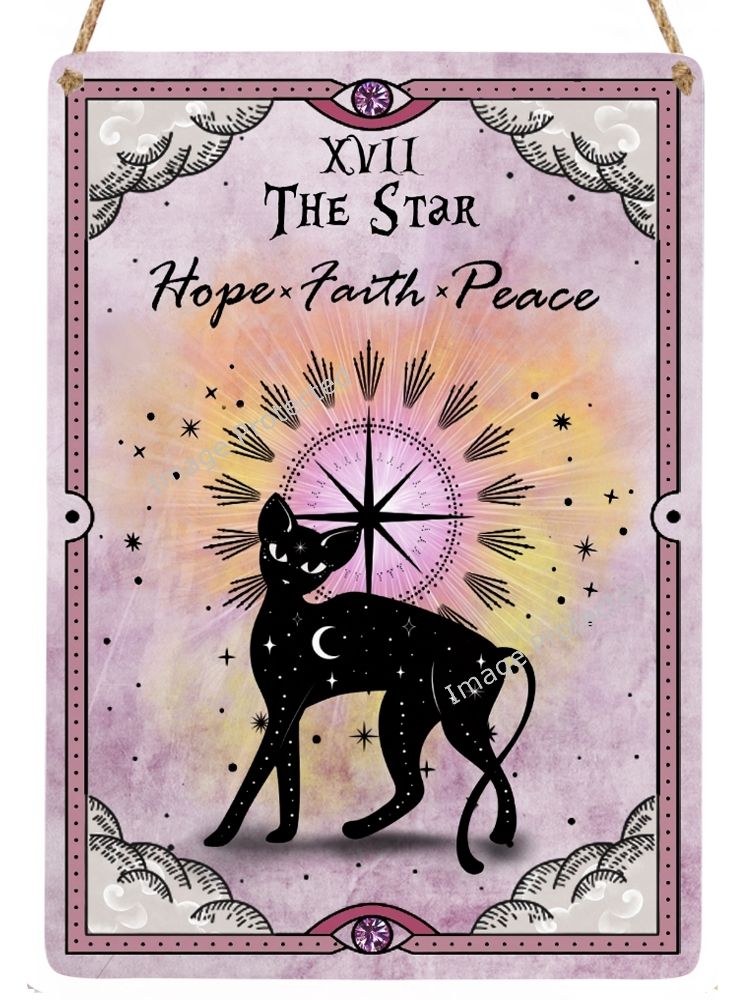 Celestial Cat Tarot Metal Sign - 17 The Star