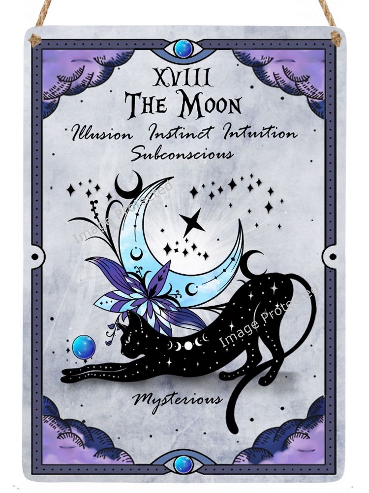 Celestial Cat Tarot Metal Sign - 18 The Moon