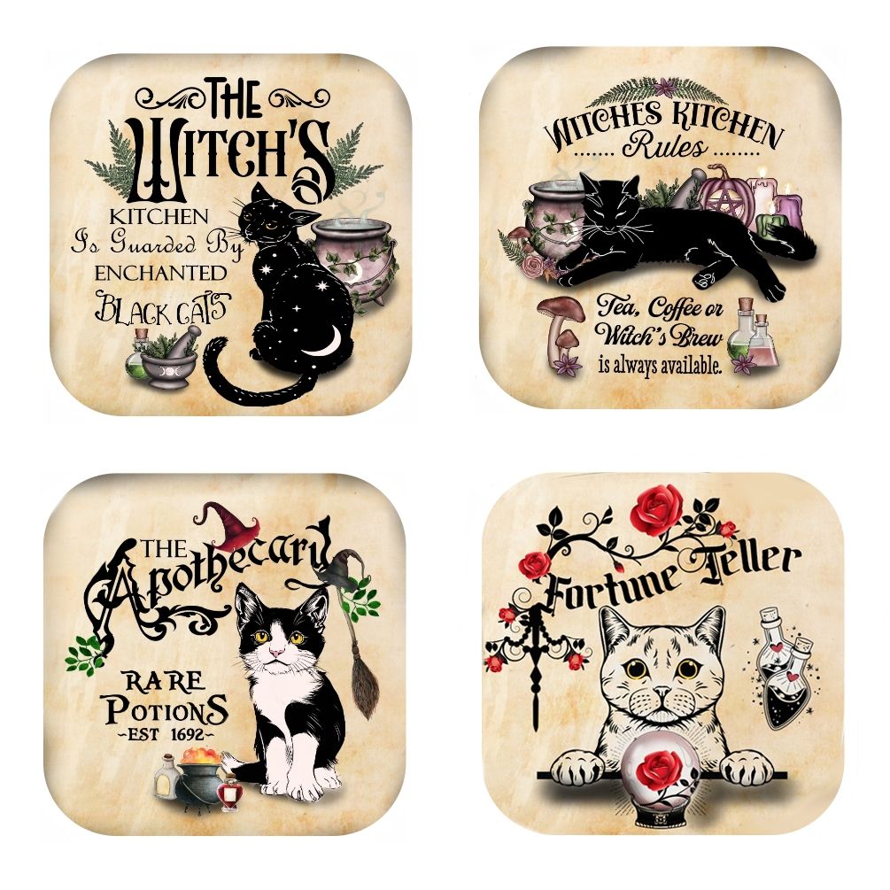 Set Of 4 - Witches Magic MDF Cork Backed Coasters