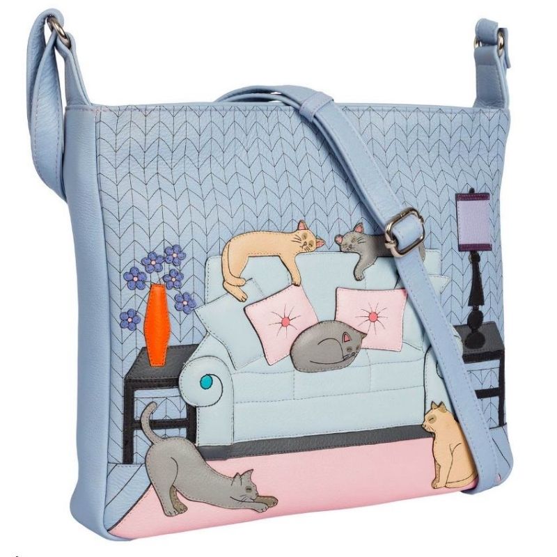 Lazy Days Cats Large Leather Cross Body Bag - 717636