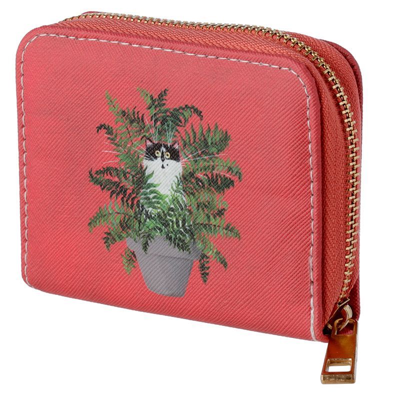 Kim Haskins Cats in Plant Pot - Zip Around Small Wallet Purse - Red