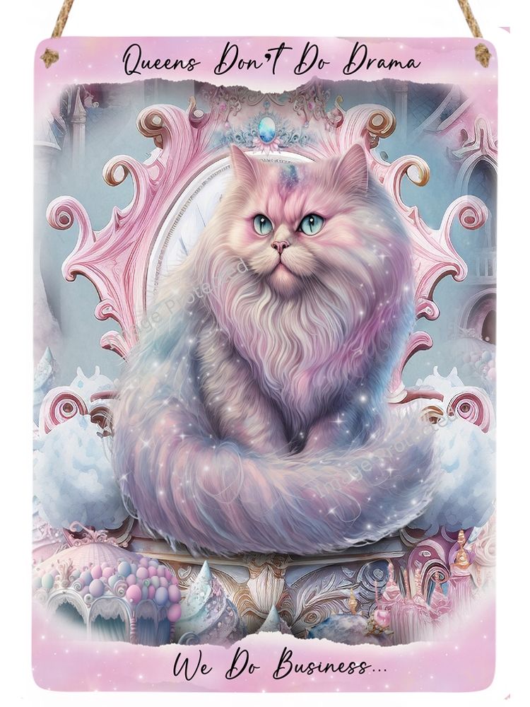 Pink Princess Cat Sign - Queens Don't Do Drama, We Do Business