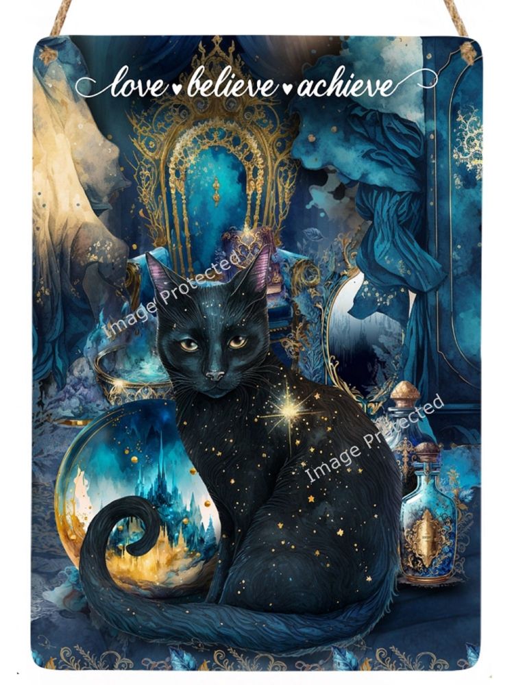 Black Cat Sign - Love, Believe, Achieve