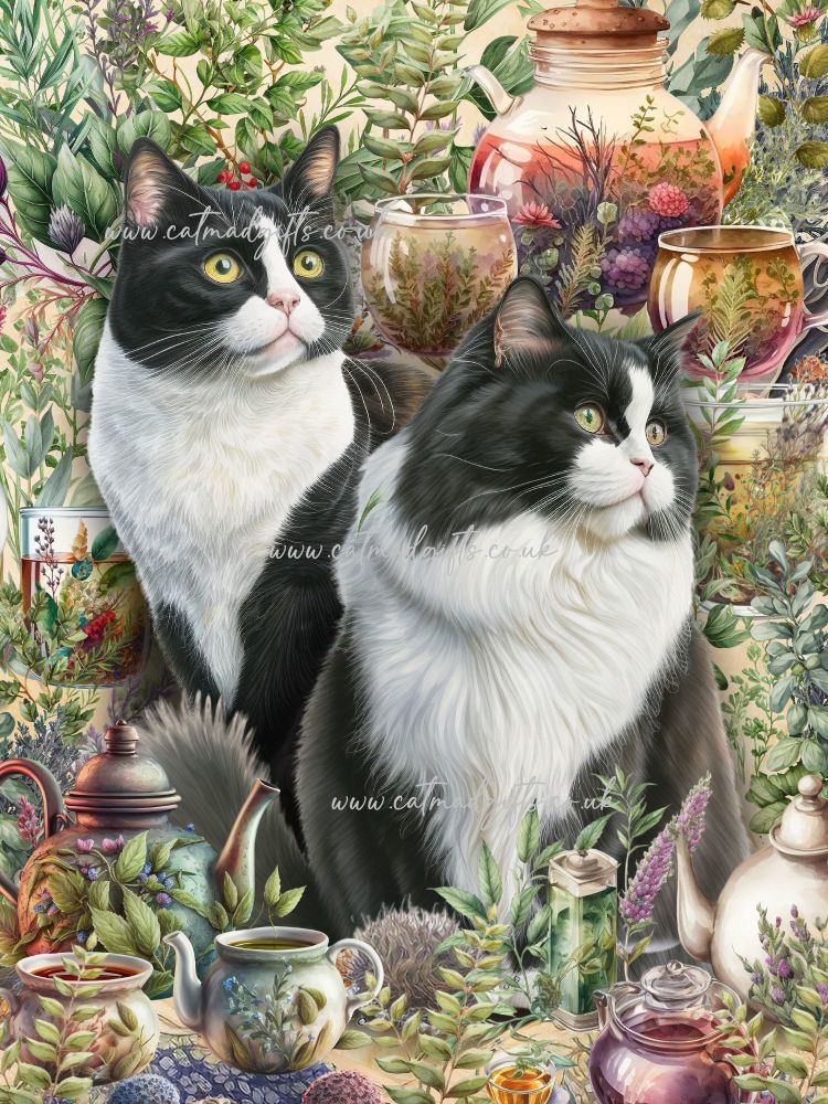 I tide Rustik Turbine Tuxedo Cat Tea - Black & White Cat Art Print