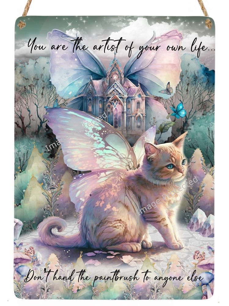 Fairy Cat Metal Sign - You are the artist of your own life, don't hand anyone else the paintbrush