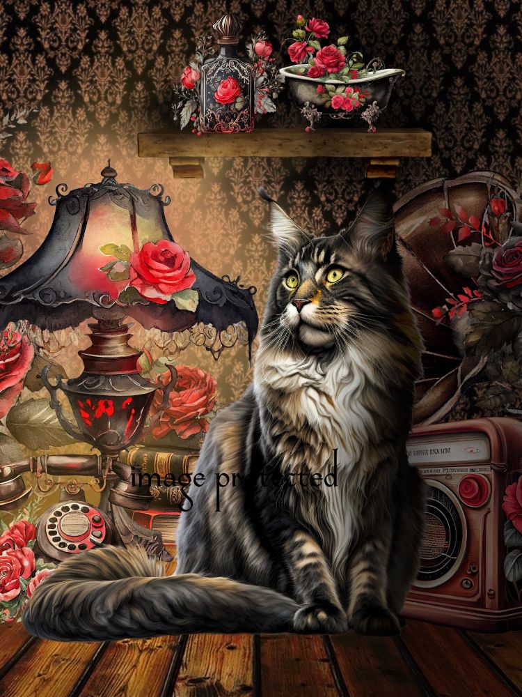 Vintage Cat Art - Max & The Roses