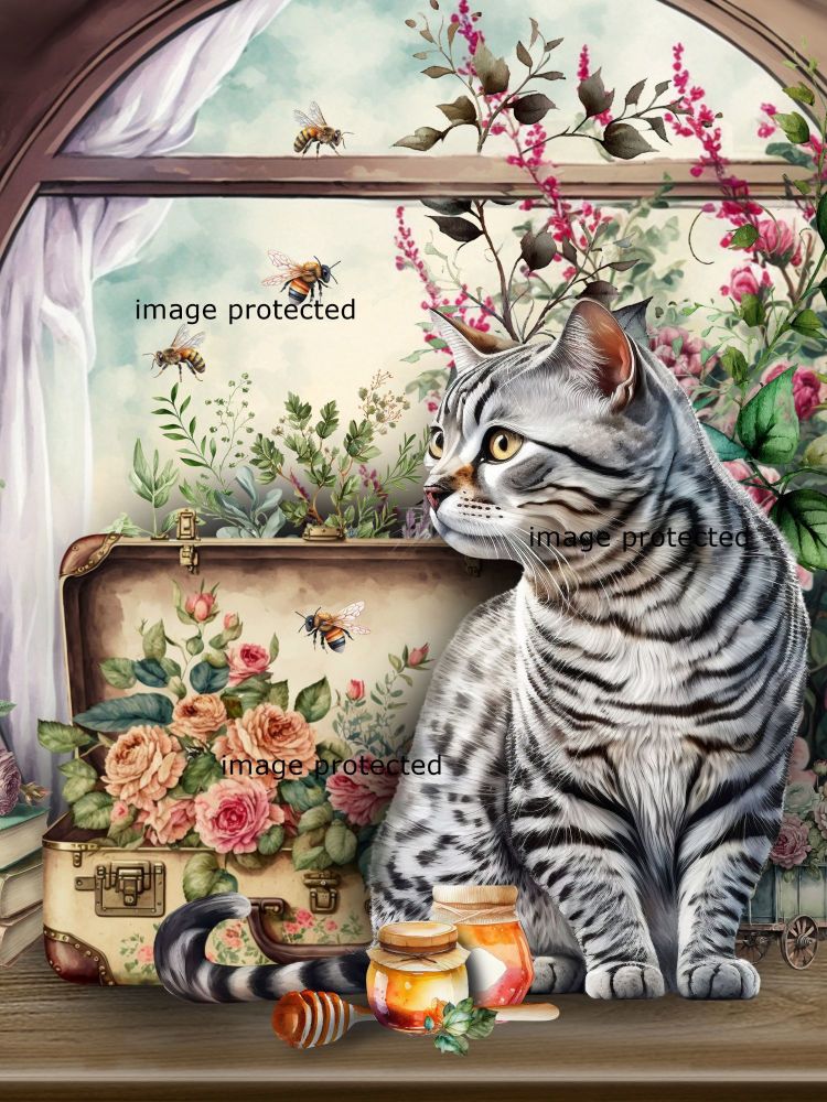 Silver Tabby Cat Art Print - Sacha