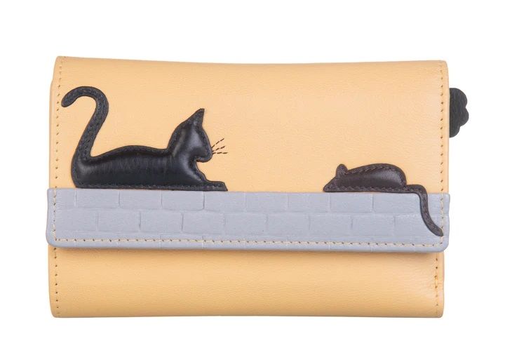 Mala Leather Cat & Mouse Cat & Mouse Large Tri Fold Purse - Yellow - 362695