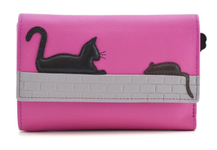 Mala Leather Cat & Mouse Tri Fold Purse - Pink - 362695