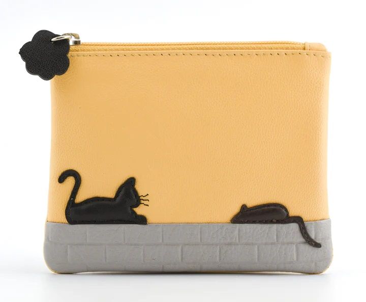 Mala Leather - Cat & Mouse Coin Purse - Yellow - 4286 95