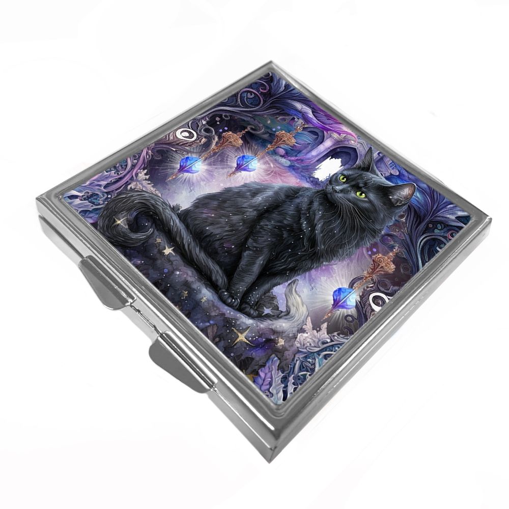 Square Trinket/Pill Box - Black Cat Whisper
