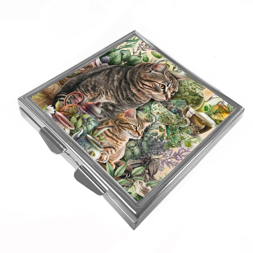 Square Trinket/Pill Box - Tabby Cat & Kitten - Tabby Tea