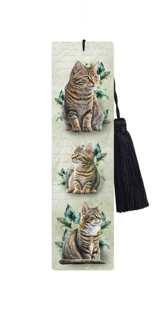 Large Metal Bookmark With Tassel - Tabby Cats