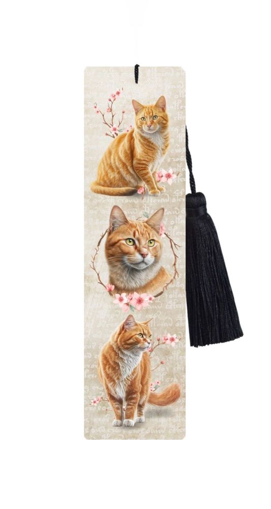 Large Metal Bookmark With Tassel - Ginger Cats