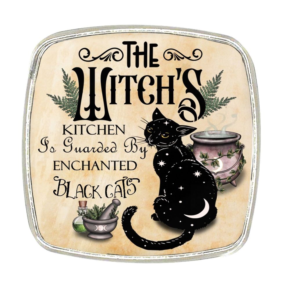 Chrome Finish Metal Magnet - Witches Kitchen Black Cat
