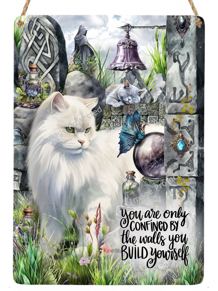 Cat Sign - Motivational Quote - You are only confined by the walls you buil