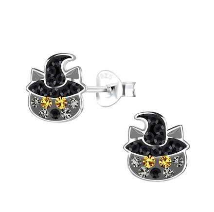 Little Witches Cat Face Stud Earrings - 925 Sterling Silver - 19261