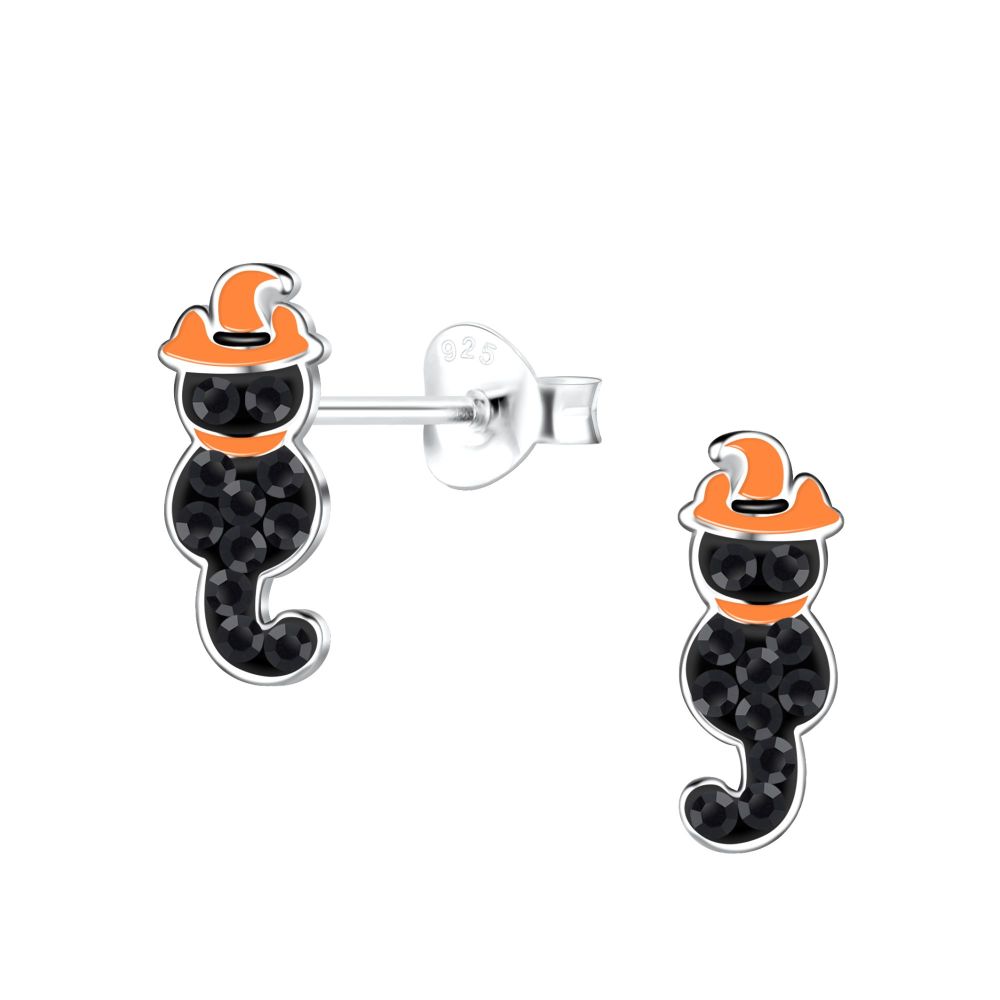 Little Witches Cat Stud Earrings - 925 Sterling Silver - 19217