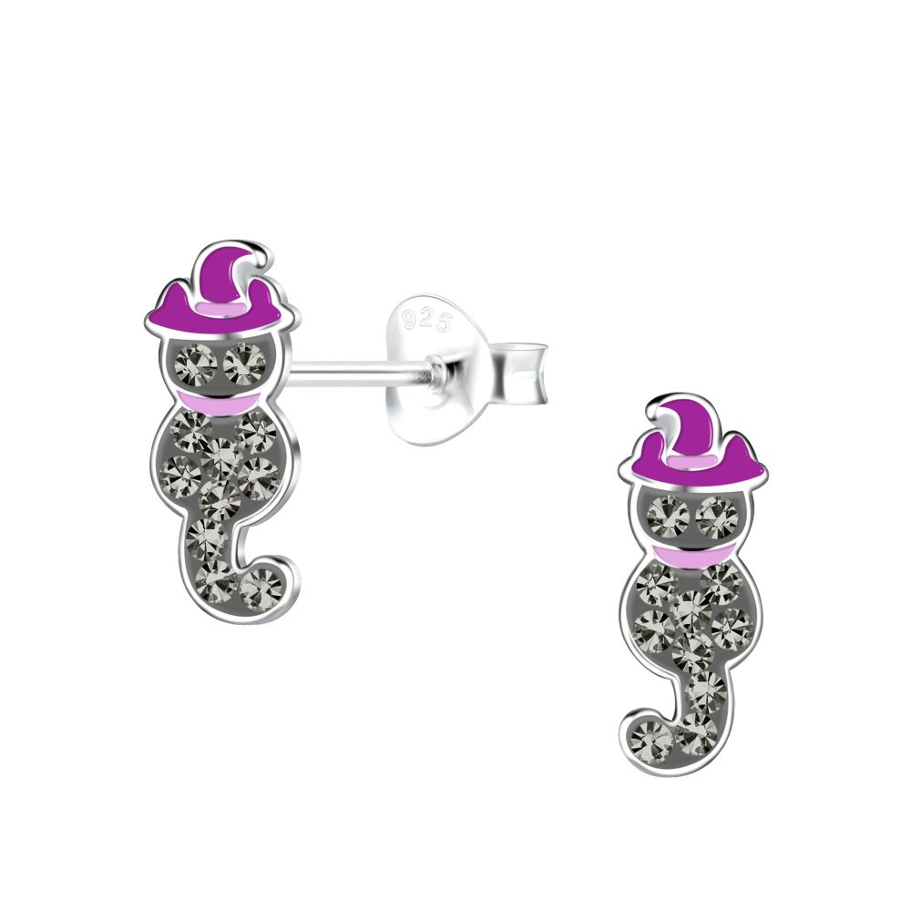 Little Witches Cat Stud Earrings - 925 Sterling Silver - 18507