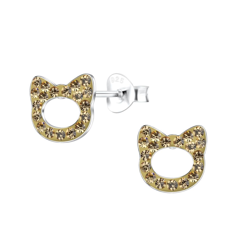Little Cat Head Shaped Stud Earrings - 925 Sterling Silver - 17648 - light-